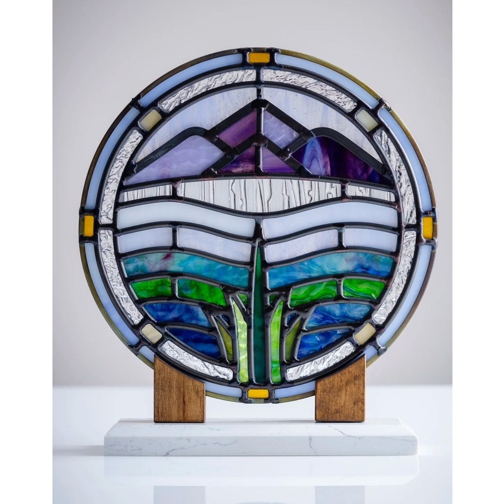 Stained Glass Art‎ Mountain Landscape  Saratoga Springs Utah Decor Handmade